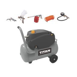 Titan TTB797CPR 24Ltr Electric Oil Free Air Compressor with 5 Piece Accessory Kit 220 240V Screwfix