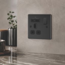 LAP  13A 1-Gang SP Switched Socket + 3A 18W 2-Outlet Type A & C USB Charger Matt Black with Colour-Matched Inserts