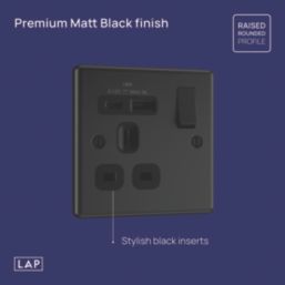 LAP  13A 1-Gang SP Switched Socket + 3A 18W 2-Outlet Type A & C USB Charger Matt Black with Colour-Matched Inserts