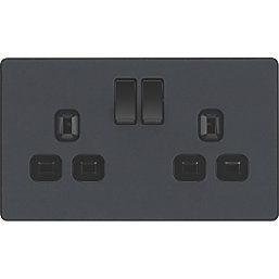 British General Evolve 13A 2-Gang SP Switched Socket Grey  with Black Inserts