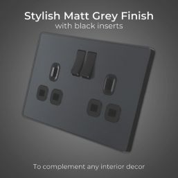 British General Evolve 13A 2-Gang SP Switched Socket Grey  with Black Inserts