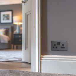 British General Evolve 13A 2-Gang SP Switched Socket Grey  with Black Inserts