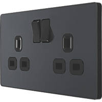 British General Evolve 13A 2-Gang SP Switched Socket Grey  with Black Inserts
