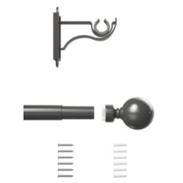 Rothley Polished Gunmetal Extendable Curtain Pole w/ Orb Finials 28mm x 125-216cm