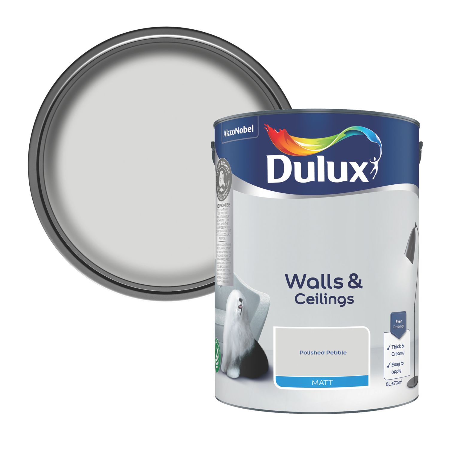 Dulux Walls & Ceilings 5Ltr Polished Pebble Matt Emulsion Paint (9770X)