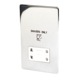 Crabtree Platinum 2-Gang Dual Voltage Shaver Socket 115 / 230V Polished Chrome with White Inserts