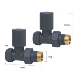 Towelrads  15mm x 1/2" Anthracite Straight Designer Manual Radiator Valve & Lockshield  2 Pack
