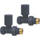 Towelrads  15mm x 1/2" Anthracite Straight Designer Manual Radiator Valve & Lockshield  2 Pack