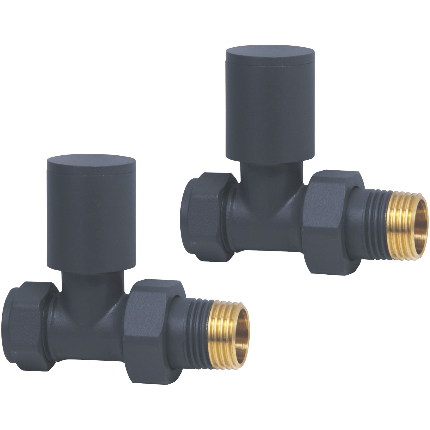 Towelrads 15mm x 1/2" Anthracite Straight Designer Manual Radiator Valve & Lockshield 2 Pack (977RY)