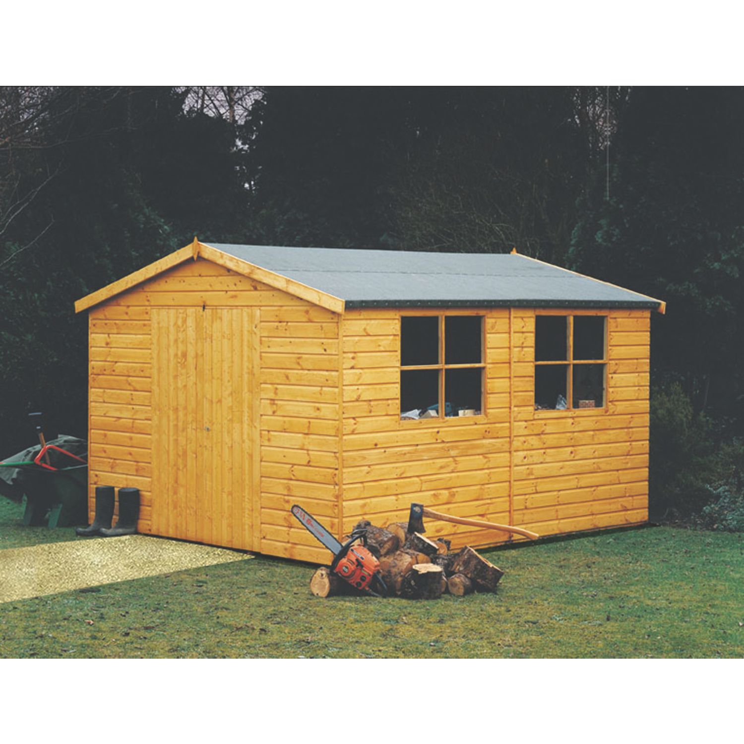 Shire Bison 10' x 10' (Nominal) Apex Tongue & Groove Timber Workshop (97863)