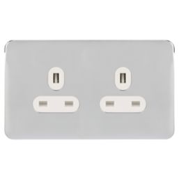 Schneider Electric Lisse Deco 13A 2-Gang Unswitched Plug Socket Polished Chrome with White Inserts