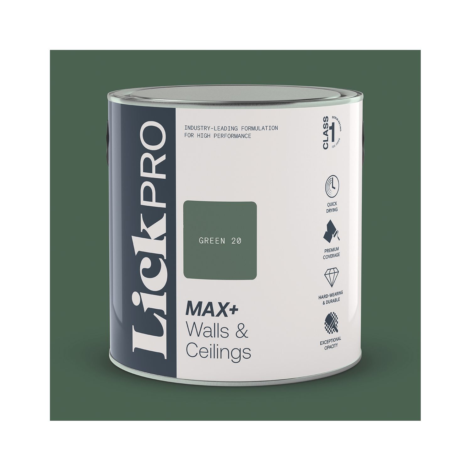 LickPro Max+ 2.5Ltr Green 20 Matt Emulsion Paint (978JY)
