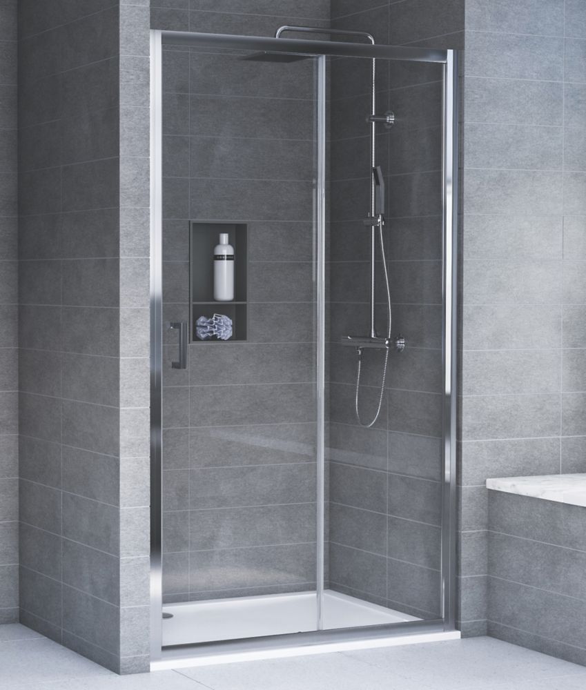 UKHomeLiving Avalon Sliding shower door for corner 1000mm door with 800mm panel Black - inc 1000x800mm shower tray and black waste - 8