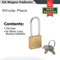 Burg-Wachter  Keyed Alike  Long Shackle  Padlocks Aluminium 50mm 5 Pack