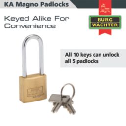 Burg-Wachter  Keyed Alike  Long Shackle  Padlocks Aluminium 50mm 5 Pack