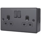British General  Black 13A 2-Gang DP Switched Metal Clad Socket  with Colour-Matched Inserts