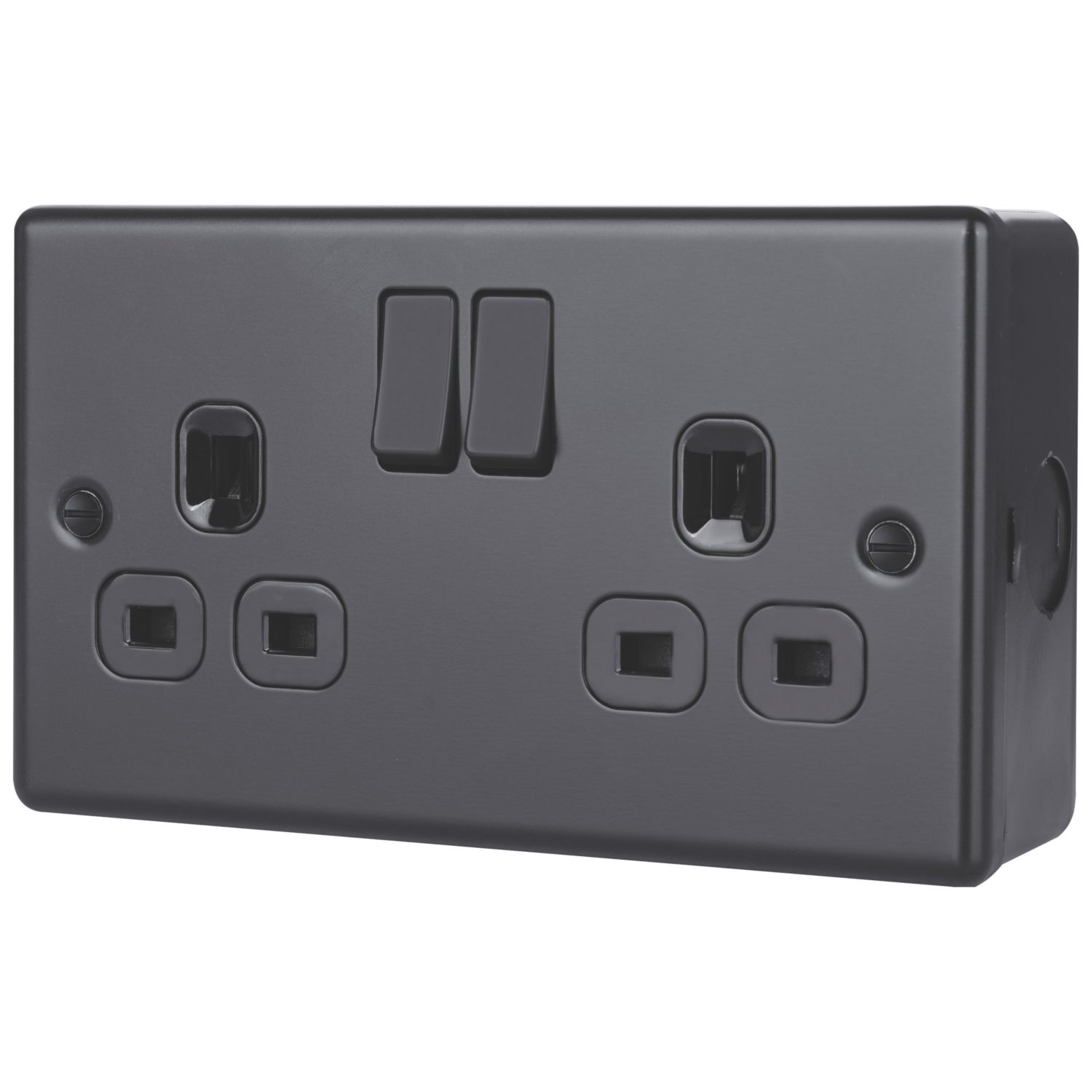 British General Black 13A 2-Gang DP Switched Metal Clad Socket with Colour-Matched Inserts (979EE)