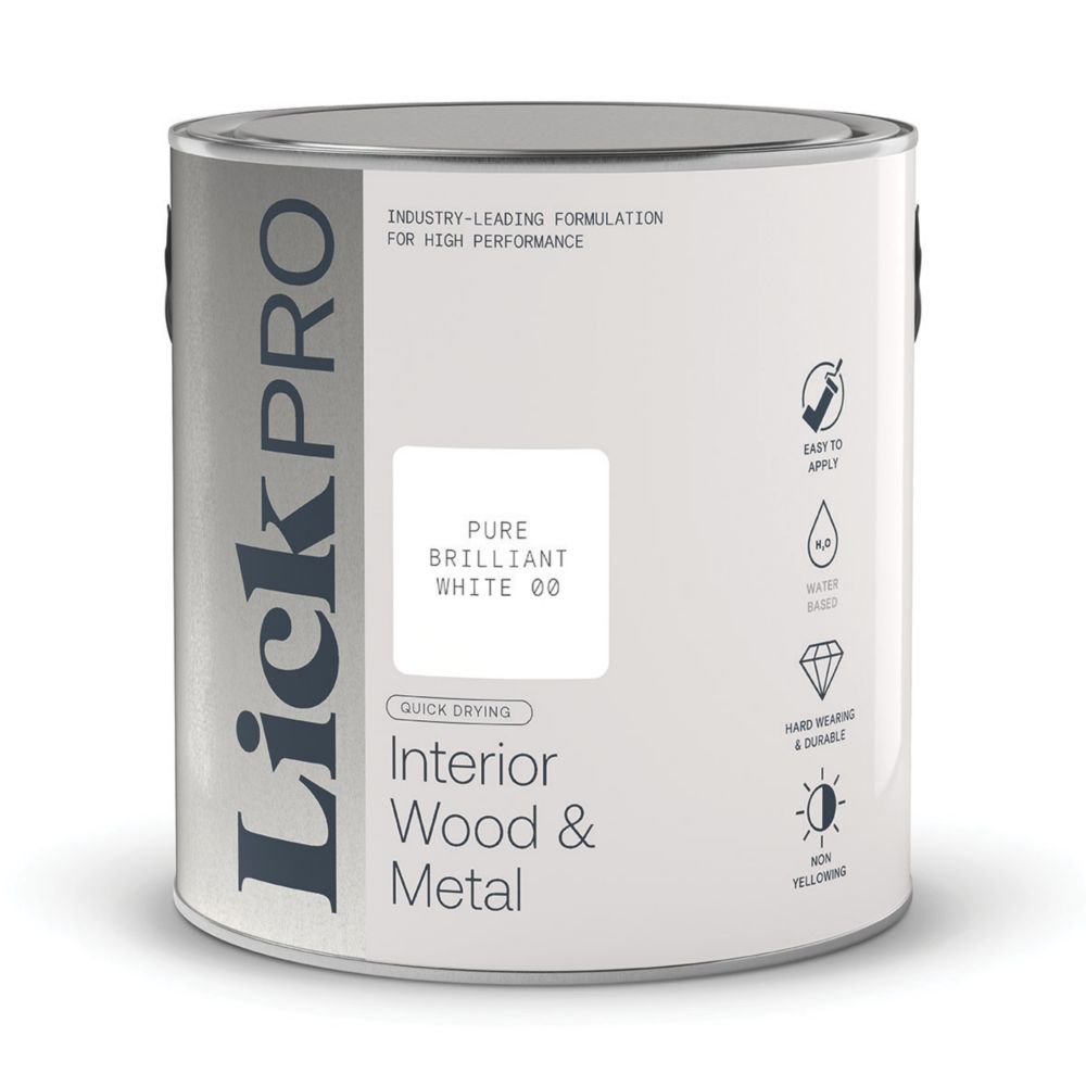 LickPro 2.5Ltr Pure Brilliant White Gloss WaterBased Trim Paint Screwfix