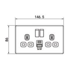 LAP  13A 2-Gang SP Switched Socket + 2.4A 12W 2-Outlet Type A & C USB Charger Polished Chrome with White Inserts