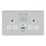 LAP  13A 2-Gang SP Switched Socket + 2.4A 12W 2-Outlet Type A & C USB Charger Polished Chrome with White Inserts