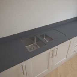 Metis  Dark Grey Kitchen Worktop with 1.5 Bowl Stainless Steel Sink 3050mm x 620mm x 15mm