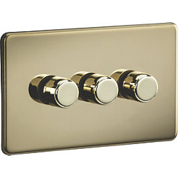 Knightsbridge  3-Gang 2-Way LED Intelligent Dimmer Switch  Polished Brass