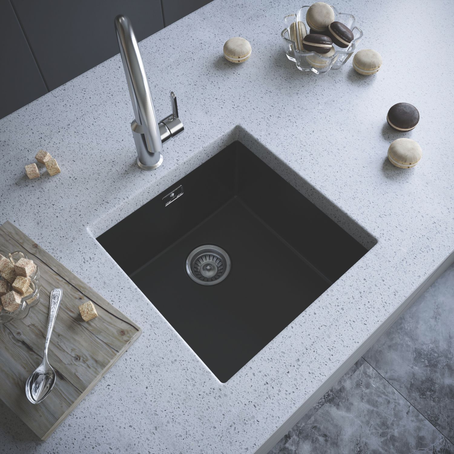 ETAL Comite 1 Bowl Composite Kitchen Sink Matt Black 440mm x 440mm (979RG)