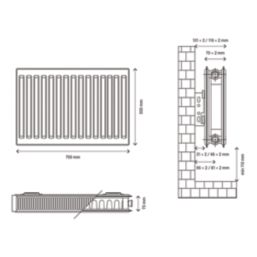 Flomasta 500mm x 700mm 2744BTU White Type 21 Convector Radiator