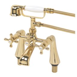 Refurb Swirl Traditional Deck Mounted Bath Shower Mixer Tap Gold - Screwfix