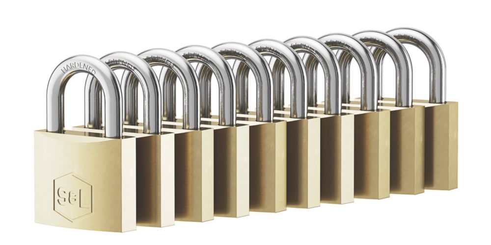 Smith & Locke Brass Keyed Alike Padlocks 38mm 10 Pack Screwfix