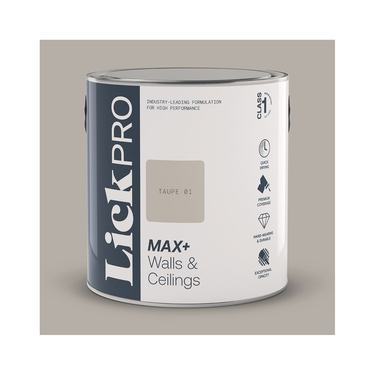 LickPro Max+ 2.5Ltr Taupe 01 Matt Emulsion Paint (980JY)