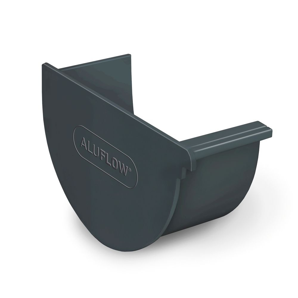 Aluflow Half Round Internal Aluminium LH Deep Gutter Stop End Grey