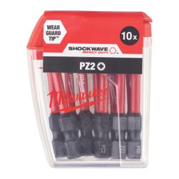 Milwaukee Shockwave 1/2" 50mm Hex Shank PZ2 Impact Screwdriver Bits 10 Piece Set