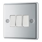 LAP  20A 16AX 3-Gang 2-Way Light Switch  Polished Chrome with White Inserts