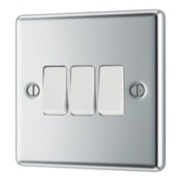LAP  20A 16AX 3-Gang 2-Way Light Switch  Polished Chrome with White Inserts