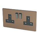 Varilight  13AX 2-Gang DP Switched Plug Socket Brushed Bronze  with Black Inserts