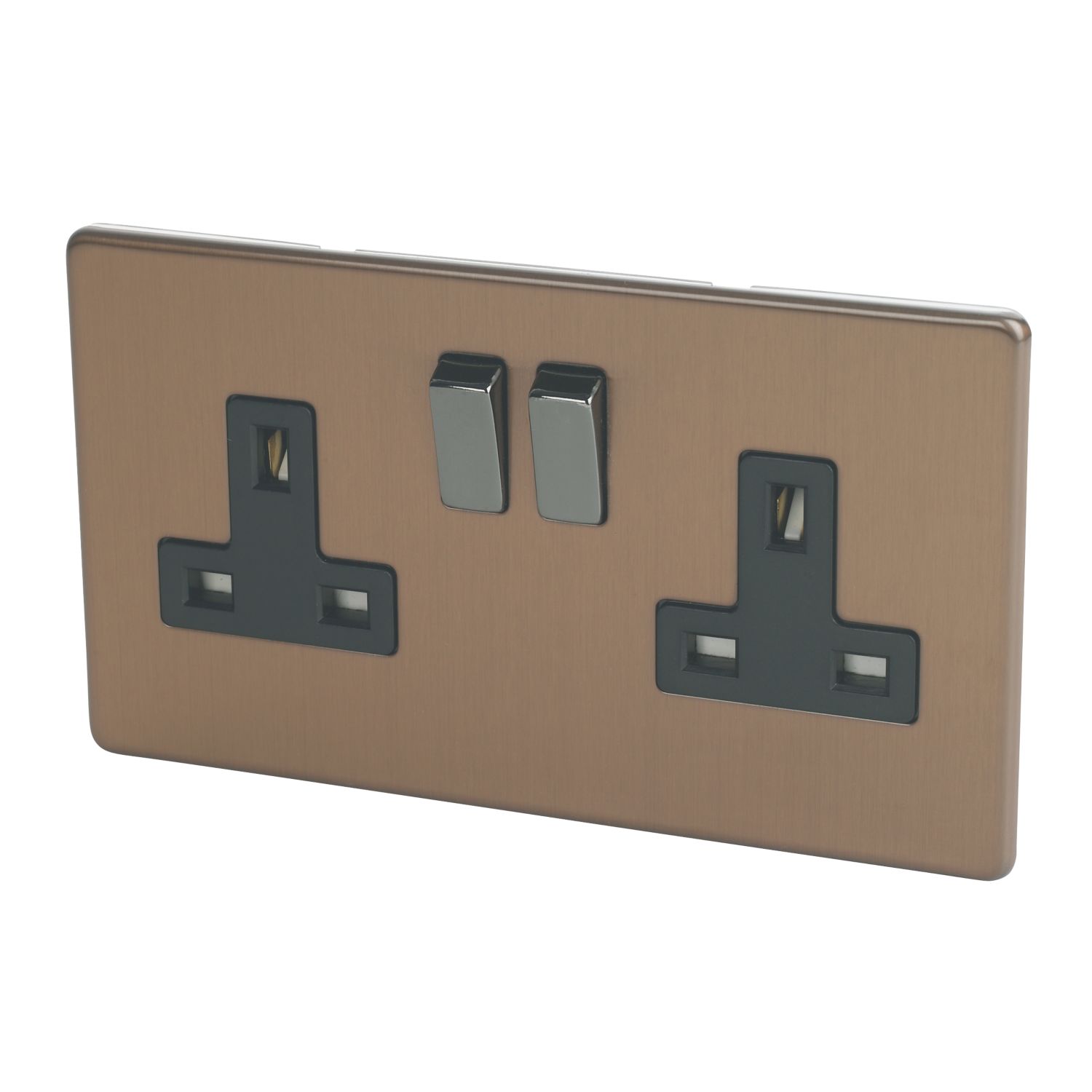 Varilight 13AX 2-Gang DP Switched Plug Socket Brushed Bronze with Black Inserts (9813H)