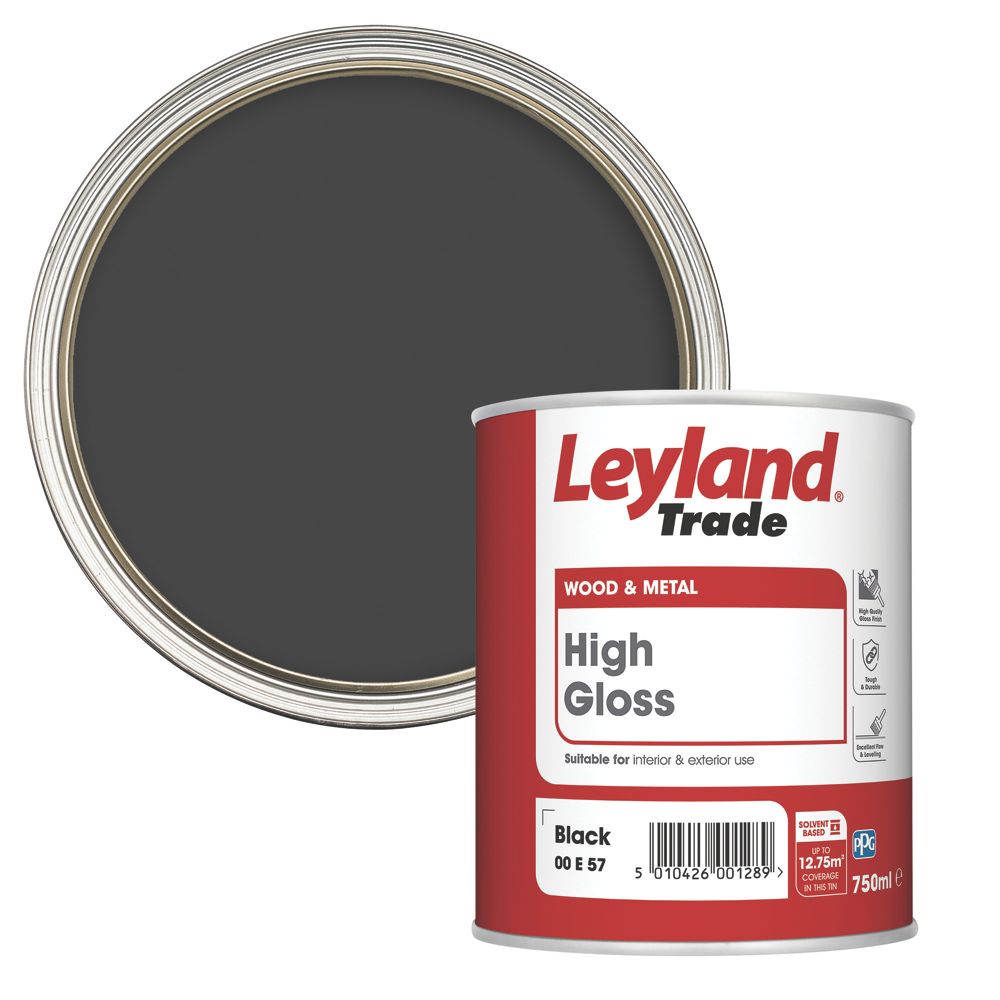 Leyland Trade High Gloss Paint Black 750ml
