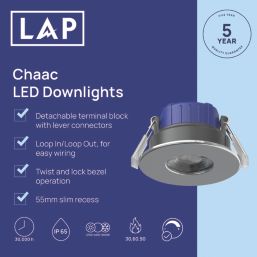 LAP Chaac Fixed  Fire Rated LED Downlights Polished Chrome 5.5W 600lm 10 Pack