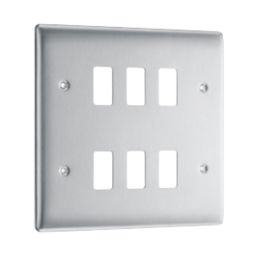 British General Nexus Metal Grid 6-Module Grid Faceplate Brushed Steel