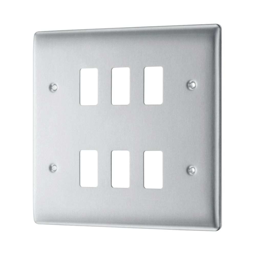 British General Nexus Metal Grid 6-Module Grid Faceplate Brushed Steel
