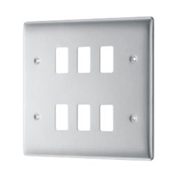 British General Nexus Metal Grid 6-Module Grid Faceplate Brushed Steel