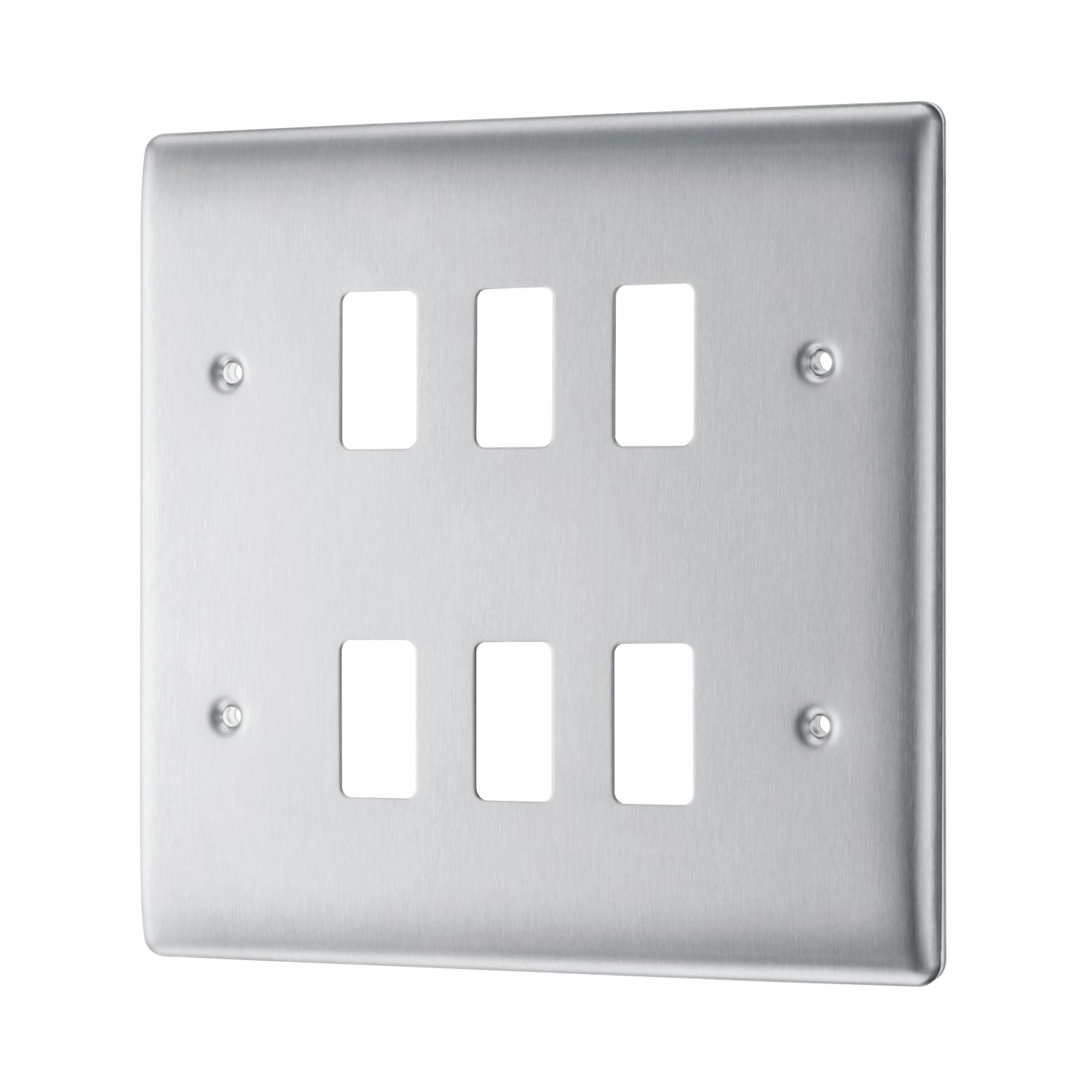 British General Nexus Metal Grid 6-Module Grid Faceplate Brushed Steel (981RF)