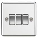 Knightsbridge  10AX 3-Gang 2-Way Light Switch  Polished Chrome