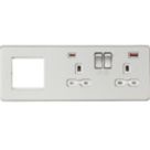 Knightsbridge SFR992RBCW 13A 2-Gang DP Combination Plate + 4.0A 18W 2-Outlet Type A & C USB Charger Brushed Chrome with White Inserts