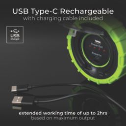 Luceco  Rechargeable LED Inspection Torch with Power Bank Green 150-330lm