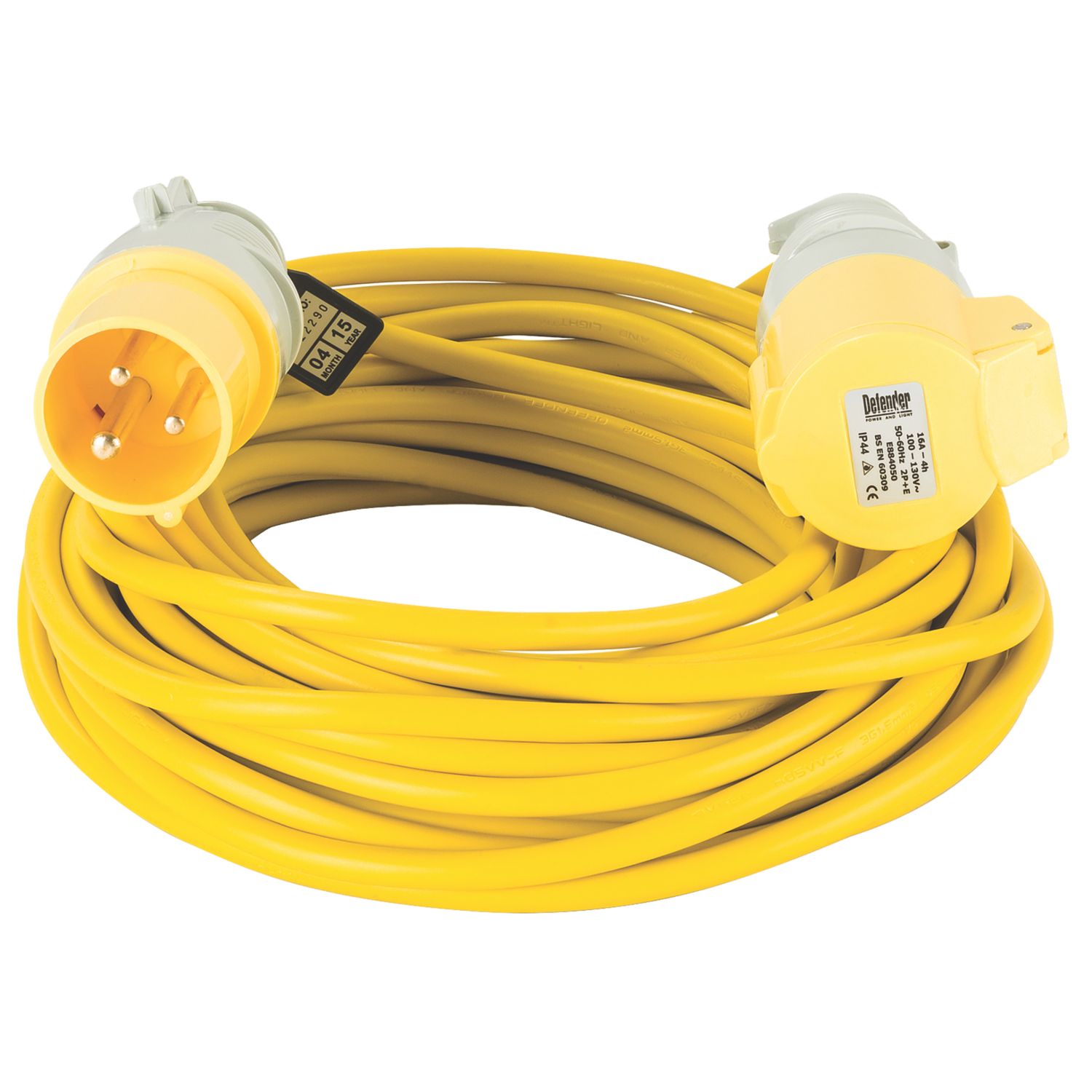 Defender Yellow 110V 16A Extension Lead 14m x 1.5mm² (981XX)