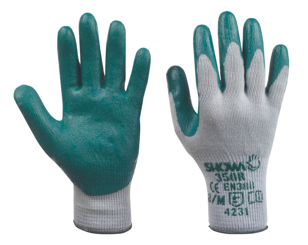 Showa 350R Nitrile Gloves Green Medium - Screwfix
