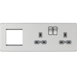 Knightsbridge  13A 2-Gang DP Combination Plate Brushed Chrome with Colour-Matched Inserts