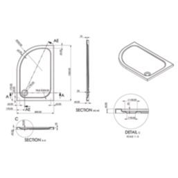 Essentials Rome Offset Quadrant Shower Tray Left-Handed Gloss 1200mm x 800mm x 45mm